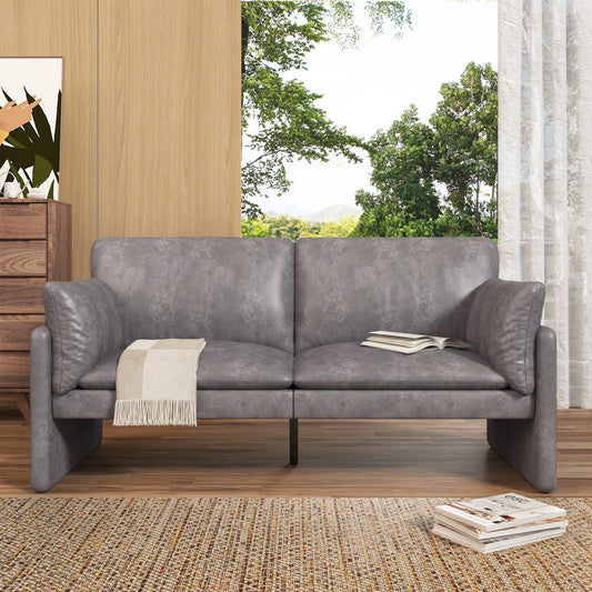Walmart AECOJOY 68" Loveseat Sofa Couch for living room leather couch with Soft Cushions & Thick Armrests in Grey