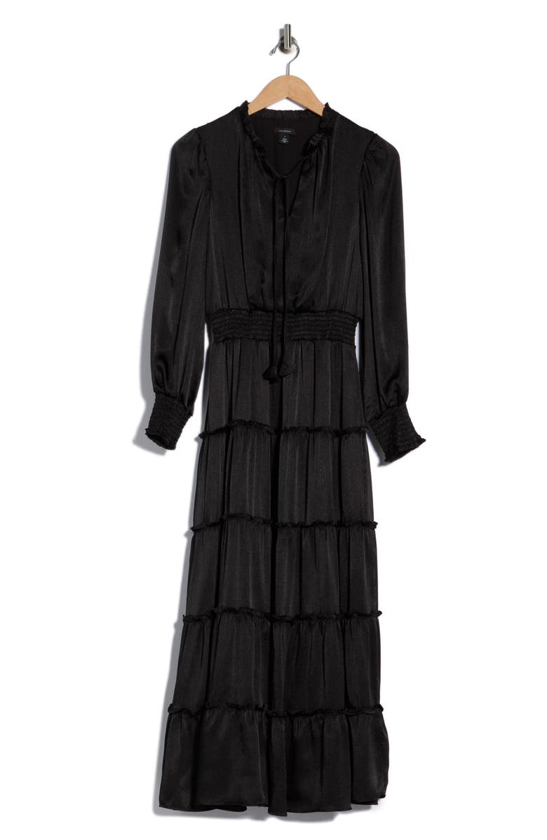 Halogen® Satin Long Sleeve Tiered Maxi Dress