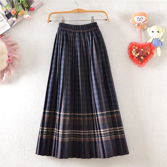 Walmart Kaemgyyd Women's Wool Blend Skirt Fall Winter High Waist A-Line Skirt Vintage Plaid Pleated Midi Skirt