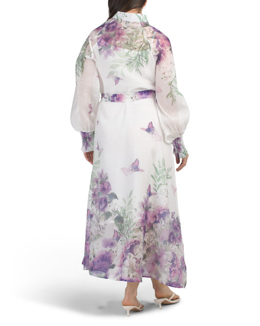 NANCY YANG Butterfly Floral Maxi Dress