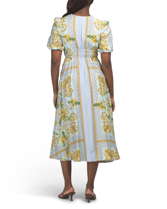 TAYLOR Cinched Waist Printed Maxi Dress