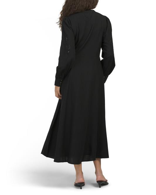 LEA Embroidered Long Sleeve Shirt Dress