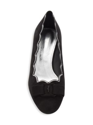 Salvatore Ferragamo
Scalloped Block Heel Suede Pumps