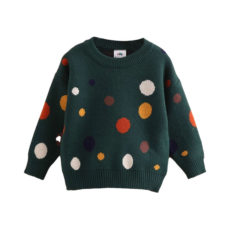 2022 Autumn Spring 2 3 4 6-10 Years Kids Children'S Clothing O-Neck Colorful Dot Knitted Pullover Winter Sweater For Baby Girls
