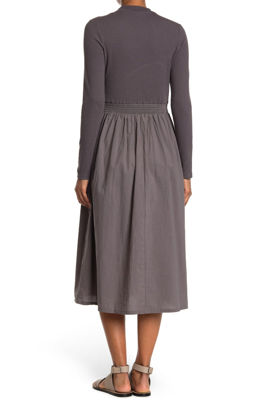 STITCHDROP,
Mock Neck Long Sleeve Knit & Woven Midi Dress,
Alternate thumbnail 2, color,
STEEL