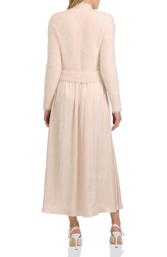 Avec Les Filles Long Sleeve Mixed Media Maxi Dress