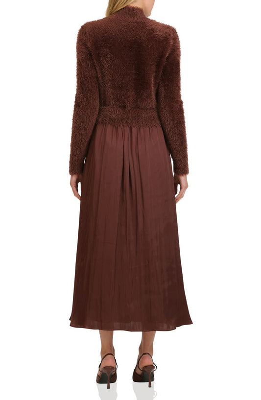 Avec Les Filles Long Sleeve Mixed Media Maxi Dress