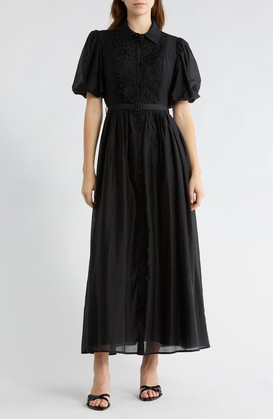 Love By Design Brielle Puff Sleeve Lace Bodice Shirtdress