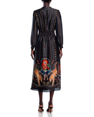 T Tahari Long Sleeve Split V Neck Midi Dress