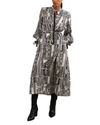 REISS Tie Neck Midi Dress