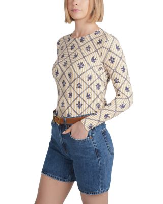 Point Embroidered Bird Print Top