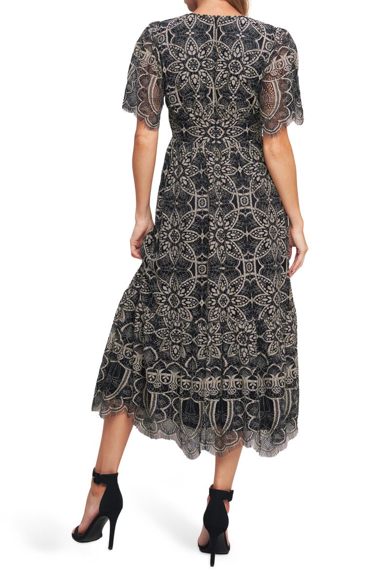 FLYING TOMATO Two-Tone Lace Short Sleeve Midi Dress