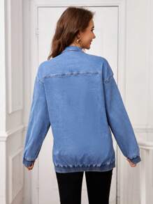 LocalSHEIN Maternity Loose Dolman Sleeve Zip Up Denim Jacket For Spring Autumn