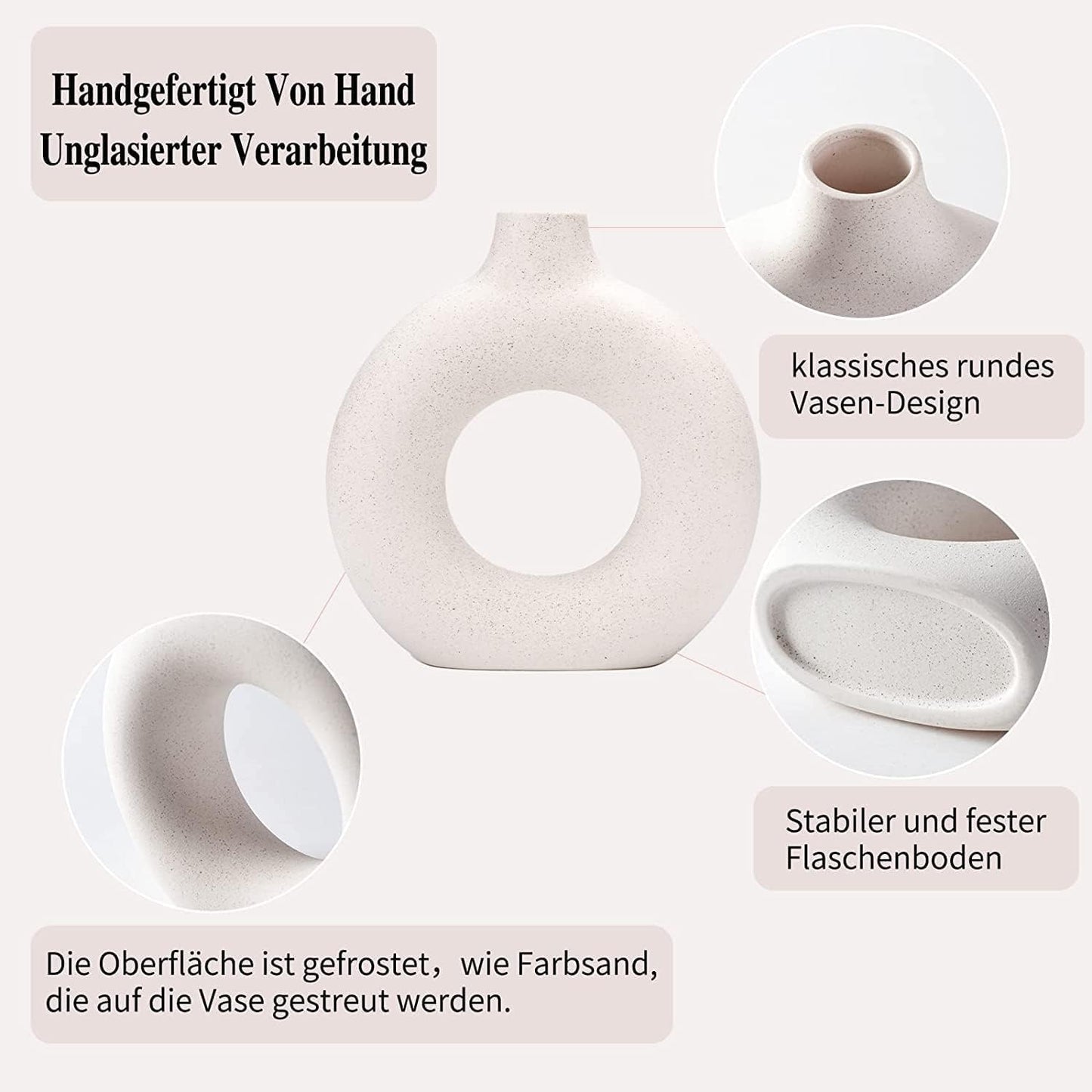 Walmart Puseky Nordic Style Ceramic Vase Set of 2, White Ceramic Vase for Home Decor, Modern Farmhouse Donut Shape Flower Vase for Bookshelf