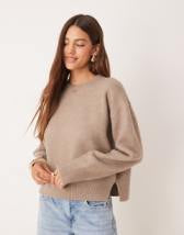 Threadbare long sleeve midi dress with poplin skirt in khaki