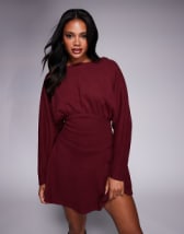 Threadbare long sleeve midi dress with poplin skirt in khaki