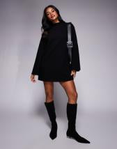 Threadbare long sleeve midi dress with poplin skirt in khaki