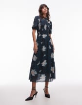 Topshop denim godet seamed midaxi dress in rich blue