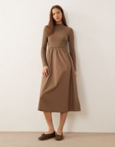 Mango shirt detailing maxi dress in brown stripes