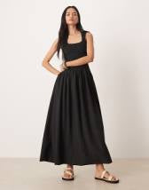 Topshop denim godet seamed midaxi dress in rich blue