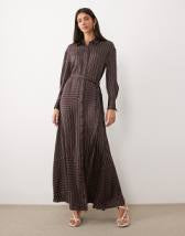 Mango shirt detailing maxi dress in brown stripes