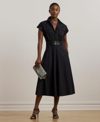 Macy's Lauren Ralph LaurenWomen's Buckle-Trim Cotton-Blend Shirtdress