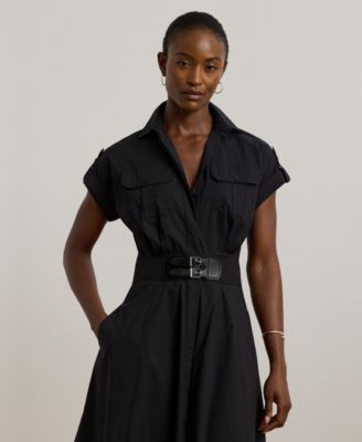 Macy's Lauren Ralph LaurenWomen's Buckle-Trim Cotton-Blend Shirtdress
