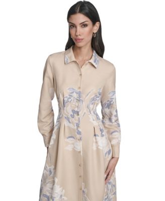 Macy's Calvin KleinWomen's Printed Collar Shirt Dress