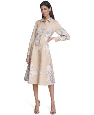 Macy's Calvin KleinWomen's Printed Collar Shirt Dress
