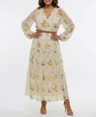 Macy's TaylorWomen's Belted A-Line Floral Printed Dress