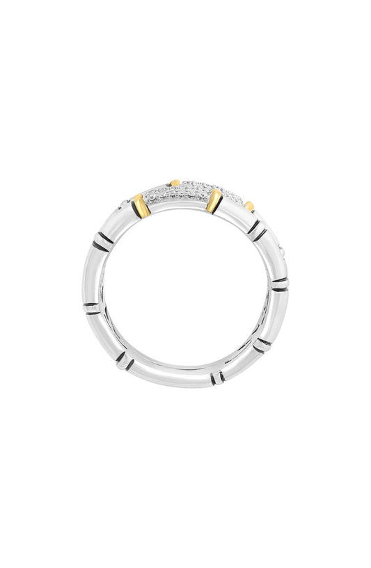 EFFY Sterling Silver & 18K Yellow Gold Pavé Diamond Bamboo Double Band Ring