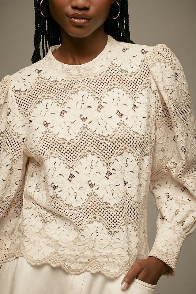 Anthropologie Dolan Left Coast Mock-Neck Lace Blouse