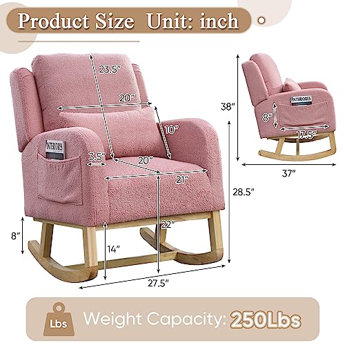 Amazon Antetek Rocking Glider Chair for Nursery, Wingback Accent Rocker Chair Upholstered Tall Back Arm Chair w/Side Pockets, Modern Leisure Single Sofa for Living Room, Hotel, Bedroom, Baby Room, Pink