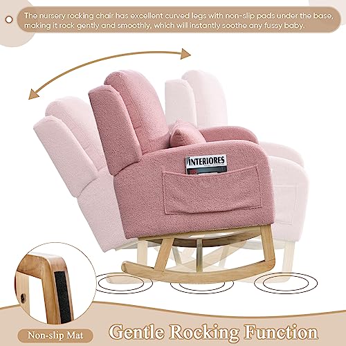 Amazon Antetek Rocking Glider Chair for Nursery, Wingback Accent Rocker Chair Upholstered Tall Back Arm Chair w/Side Pockets, Modern Leisure Single Sofa for Living Room, Hotel, Bedroom, Baby Room, Pink