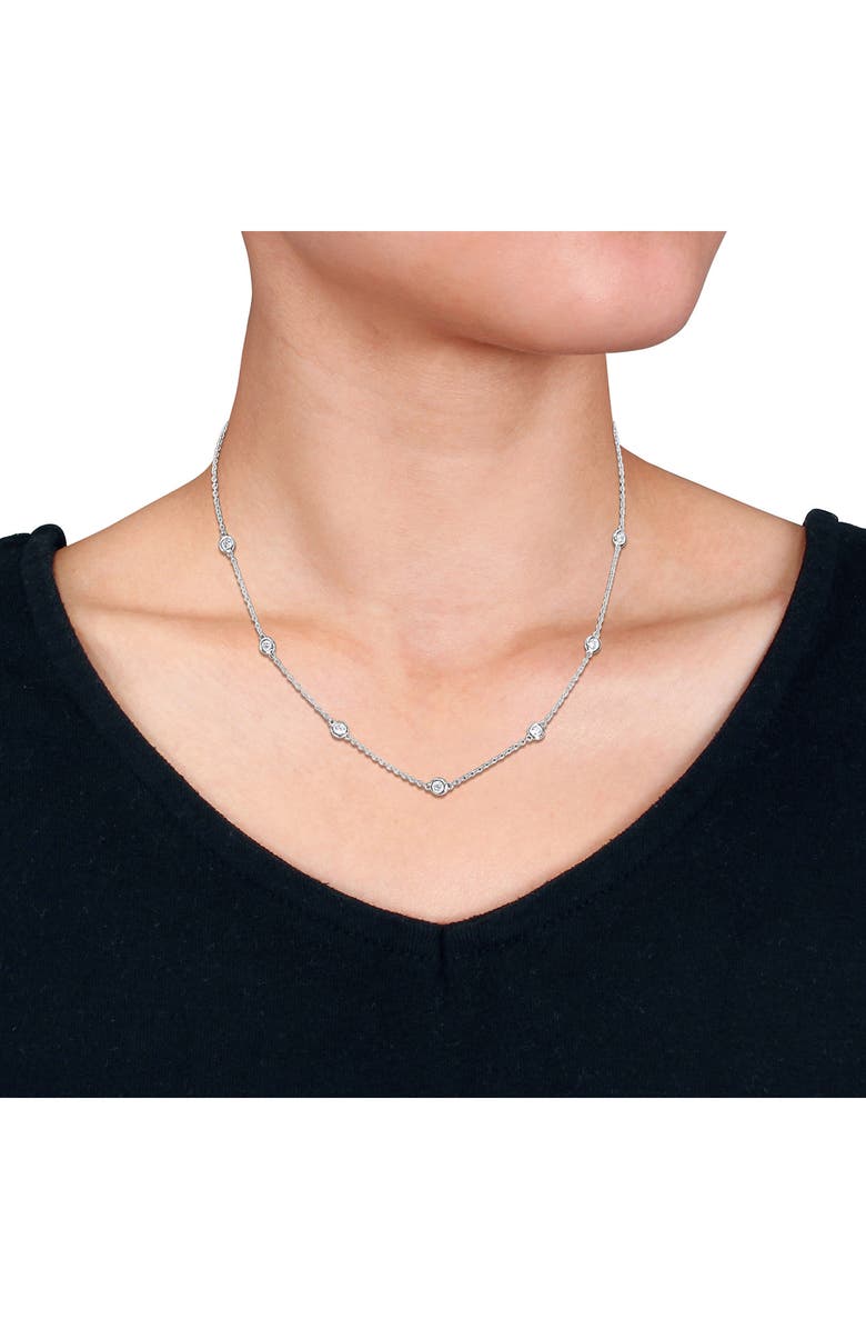 DELMAR Sterling Silver Lab Grown White Sapphire Station Chain Necklace