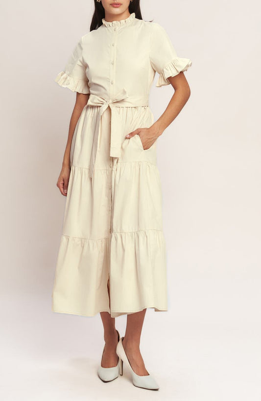 FLYING TOMATO Ruffle Trim Midi Dress