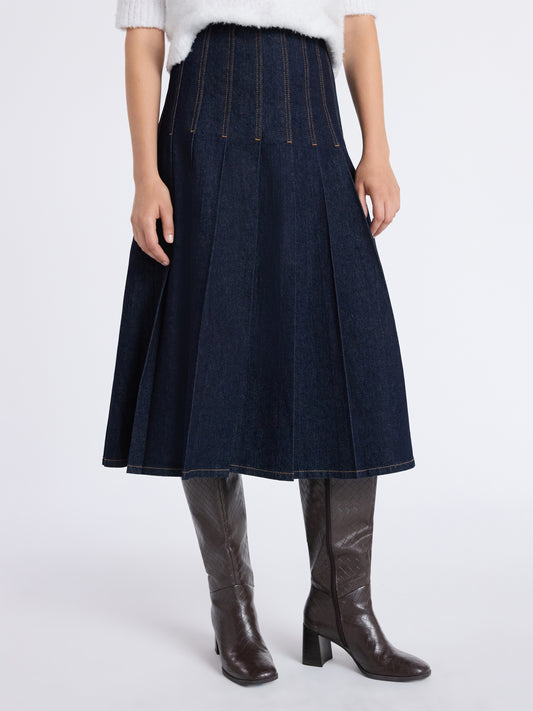 Walmart Free Assembly Women's and Women's Plus Stitch Pleated Denim Maxi Skirt, Size 0-28