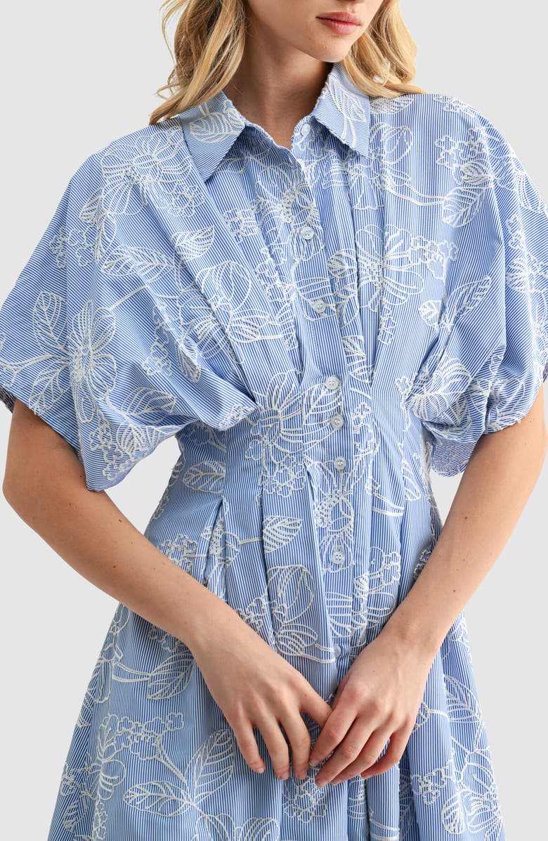 Embroidered Stripe Midi Shirtdress