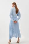 Jersey And Georgette Mix Belted Pleat Midi Dress