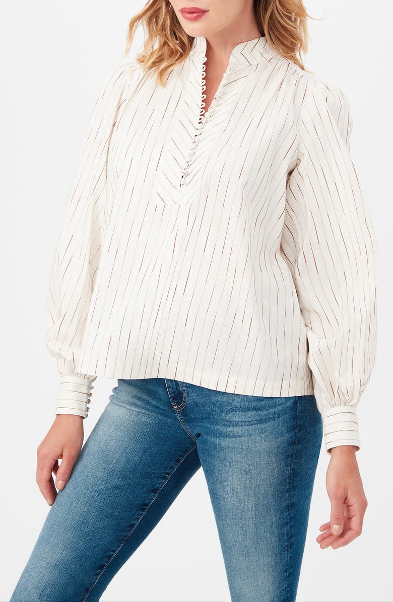 Trina Turk Sisi Stripe Long Sleeve Silk & Cotton Blend Shirt