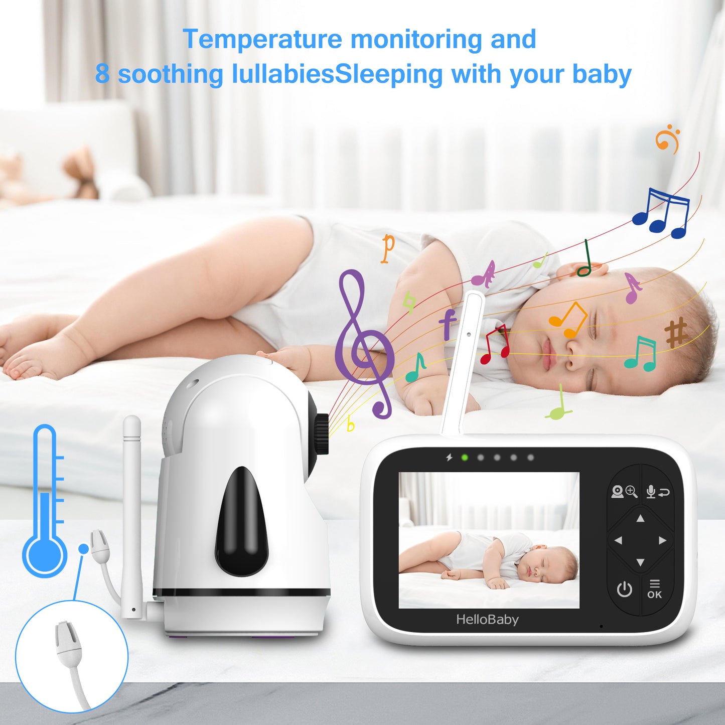 Walmart HelloBaby Baby Monitor-HB6336 with Camera and Audio, 3.2" IPS Color Display, Full Remote Pan Zoom, IR Night Vision, 1000 ft. Range, Wall Mount, No WiFi Baby Camera Monitor