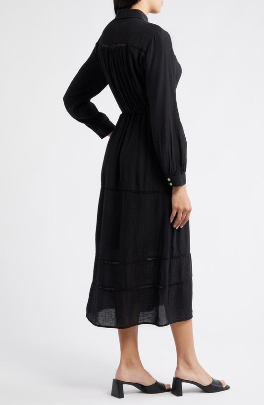 Cloth & Stone Ladder Stitch Long Sleeve Midi Shirtdress