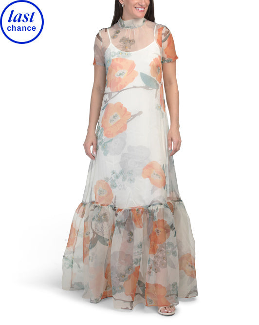 JL LUXE LABEL Short Sleeve Floral Maxi Dress