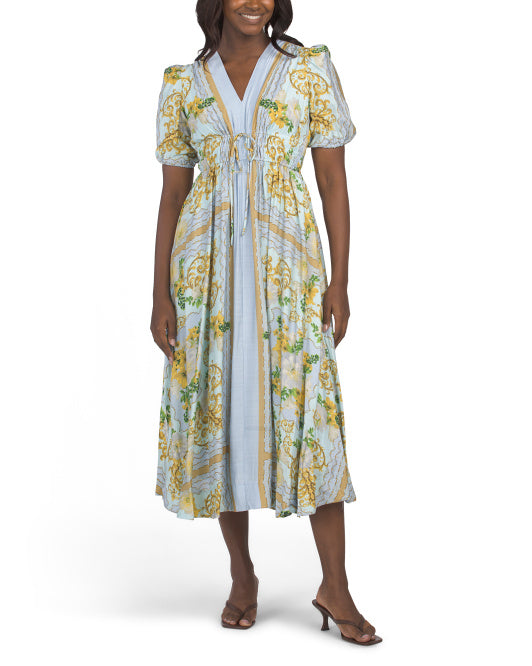 TAYLOR Cinched Waist Printed Maxi Dress