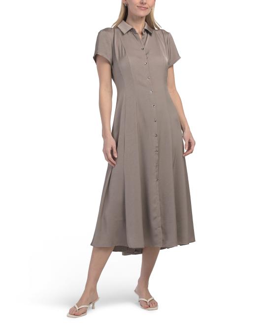 LUXELY Short Sleeve Midi Shirt Dress