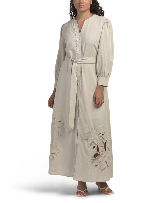 SOLITAIRE Long Sleeve Floral Cutwork Maxi Dress
