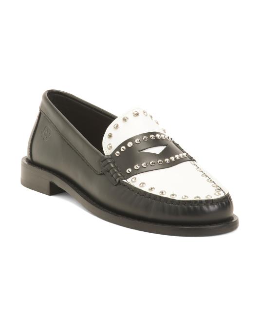 SANDRO Made In Portugal Leather Two Tone Studded Loafers