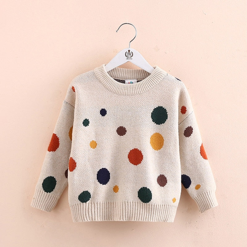 2022 Autumn Spring 2 3 4 6-10 Years Kids Children'S Clothing O-Neck Colorful Dot  Knitted Pullover Winter Sweater For Baby Girls
