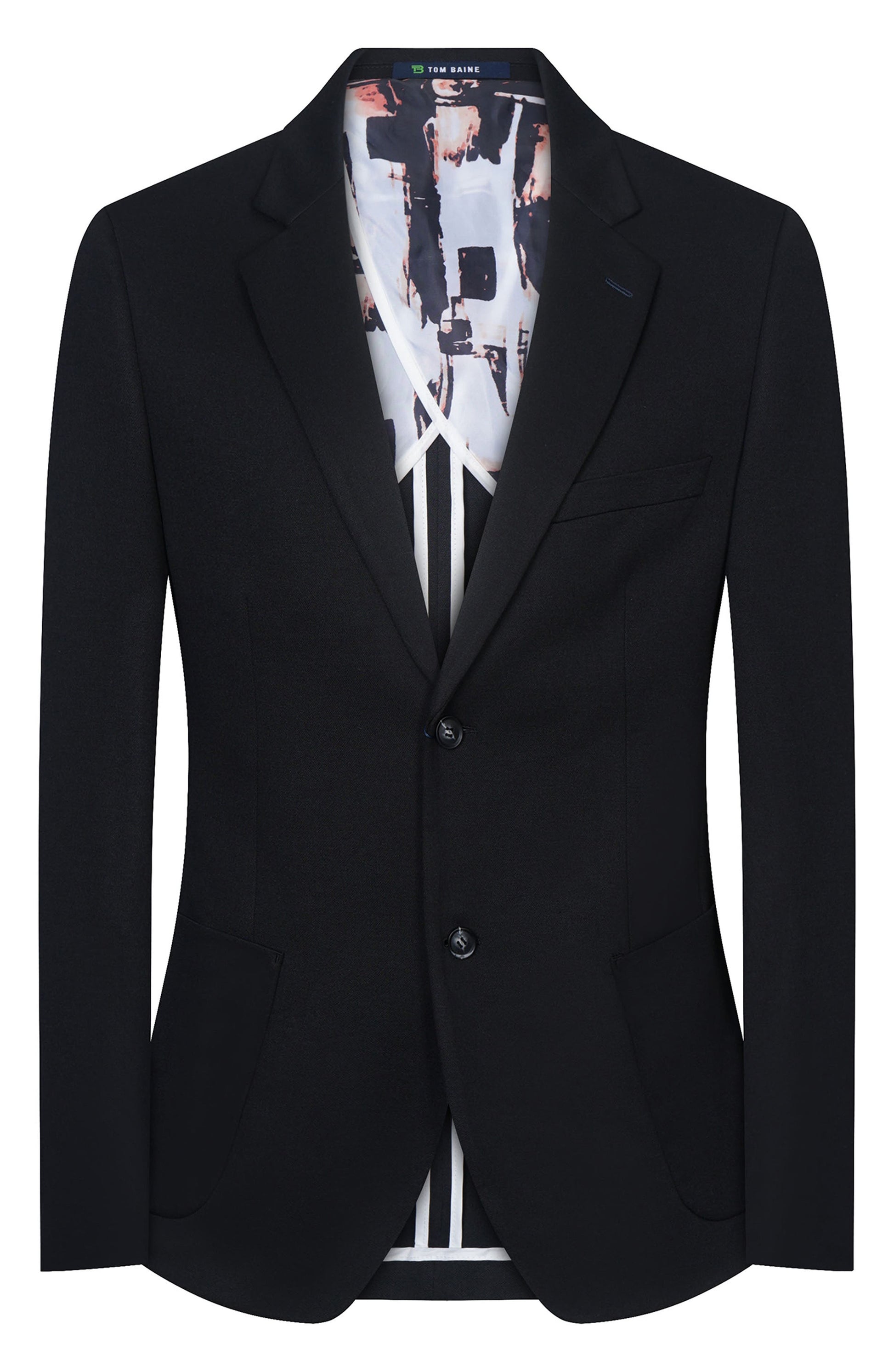 TOM BAINE Notch Collar Two Button 4-Way Stretch Jacket, Main, color, BLACK