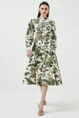 Vintage Toile Cotton Sateen Midi Shirt Dress